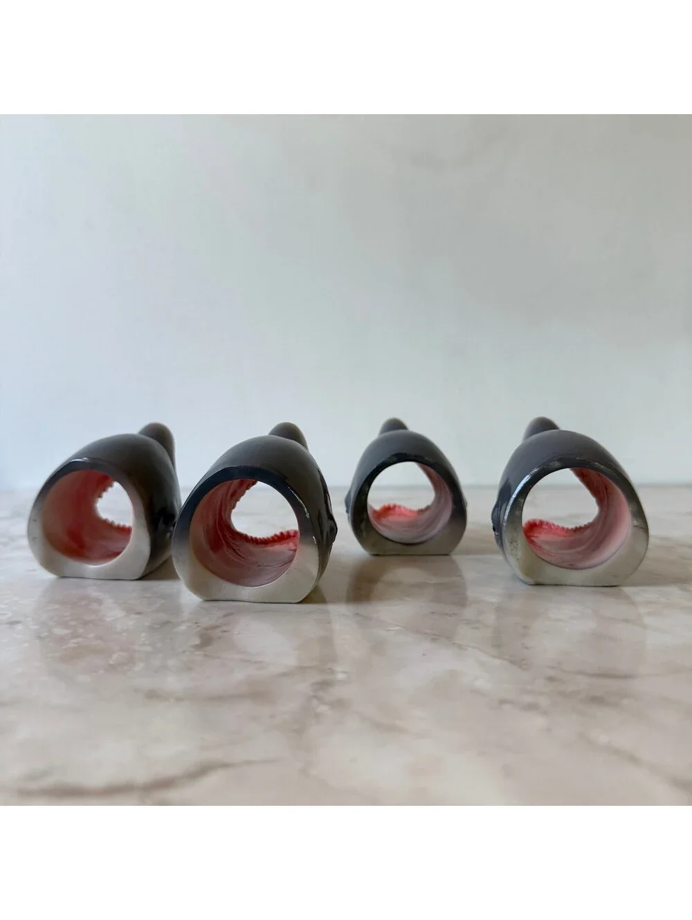 Ceramic Shark Head Napkin Rings Set of Unique Funky Home Decor